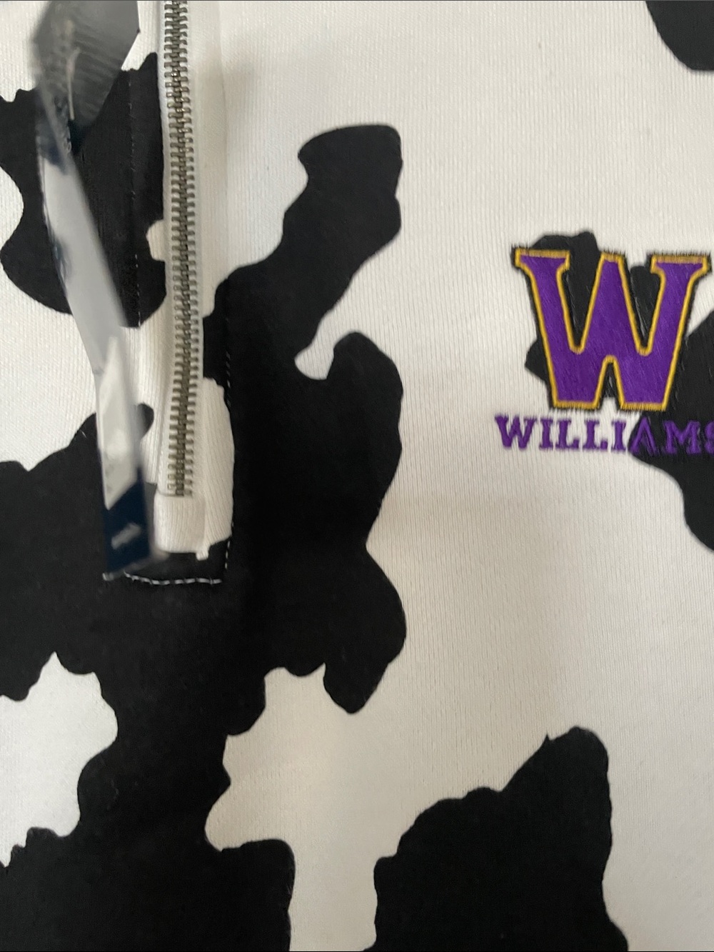 Charles River /Williams College Black & White Cow Print Quarter-Zip Sweatshirt - Picture 3 of 10